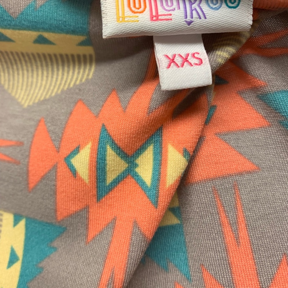 LuLaRoe XXS JULIA Dress Grey Turquoise Pink Aztec - Picture 6 of 6